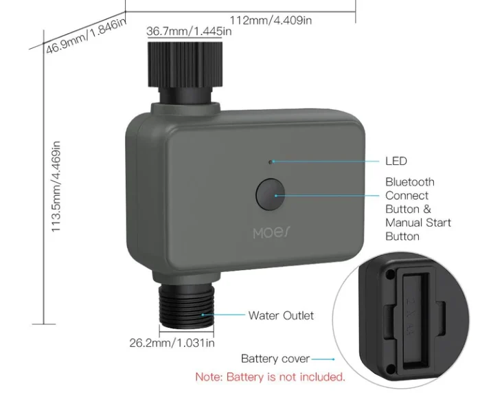 Bluetooth клапан за поливни системи на батерии-Модел BWV-YC-EU-GY-MS-BK - Image 2