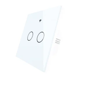 Wifi Ключ за Осветление със Стъклен Панел Двуканален БЯЛ  (Без „Нулев“ Проводник)
